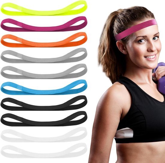 Elastische sport hoofdbanden - Set van 10 stuks in verschillende kleuren - Voor sportieve activiteiten - Voor mannen en vrouwen - Ideaal voor hardlopen en voetbal