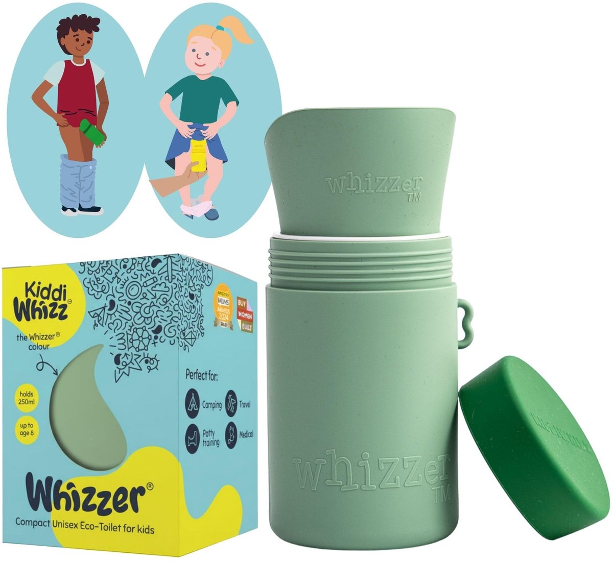 SnelShoppen - Draagbaar Toilet/Reispotje voor Kinderen - Ideaal voor Zindelijkheidstraining, Kamperen, Autoreizen, Lekvrij en Siliconen Plasfles - 250