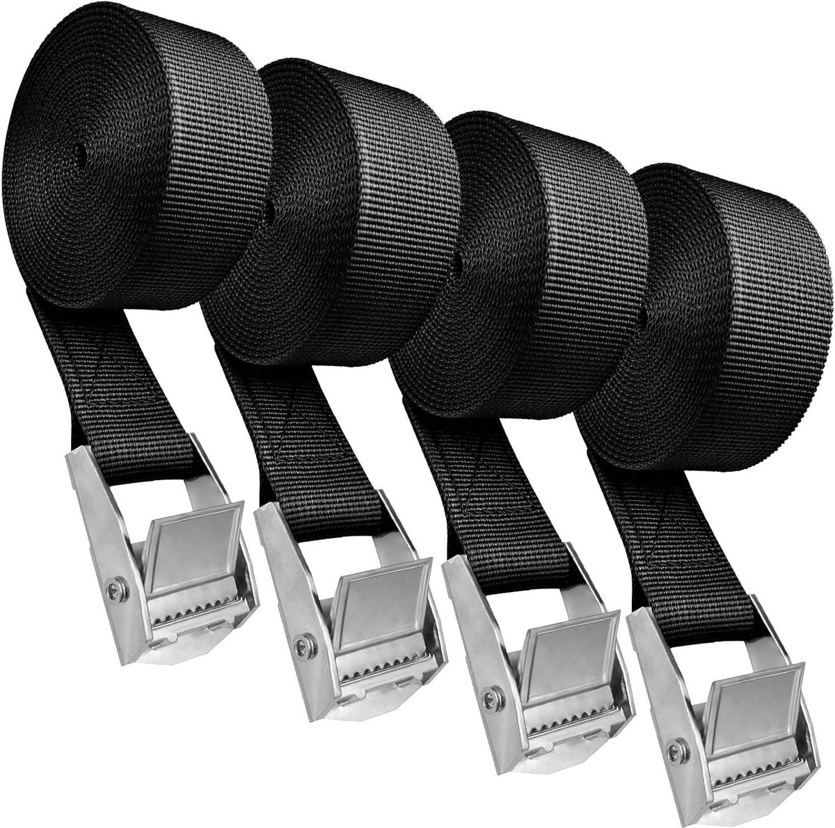 Spanbanden met klemsluiting - Sjorbanden bevestigingsriemen - Bagage vastzetten - Genaaid nylondraad - 25 m x 25 mm - Zwart