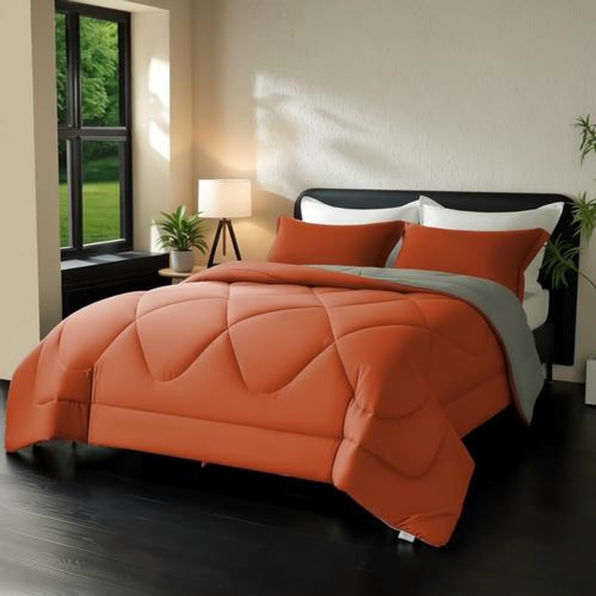 Arvion Omkeerbaar Dekbed 4-Seizoenen 200x200 cm - Microvezel - Oeko-Tex - Terracotta/Donkergroen