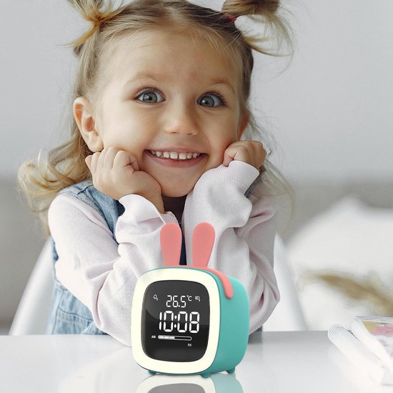 Kinderwekker Slaaptrainer - Nachtlampje Peuters - Gezonde Slaaproutine - Temperatuur Bewaking - 500 Uur Batterij - Wit — afbeelding 3