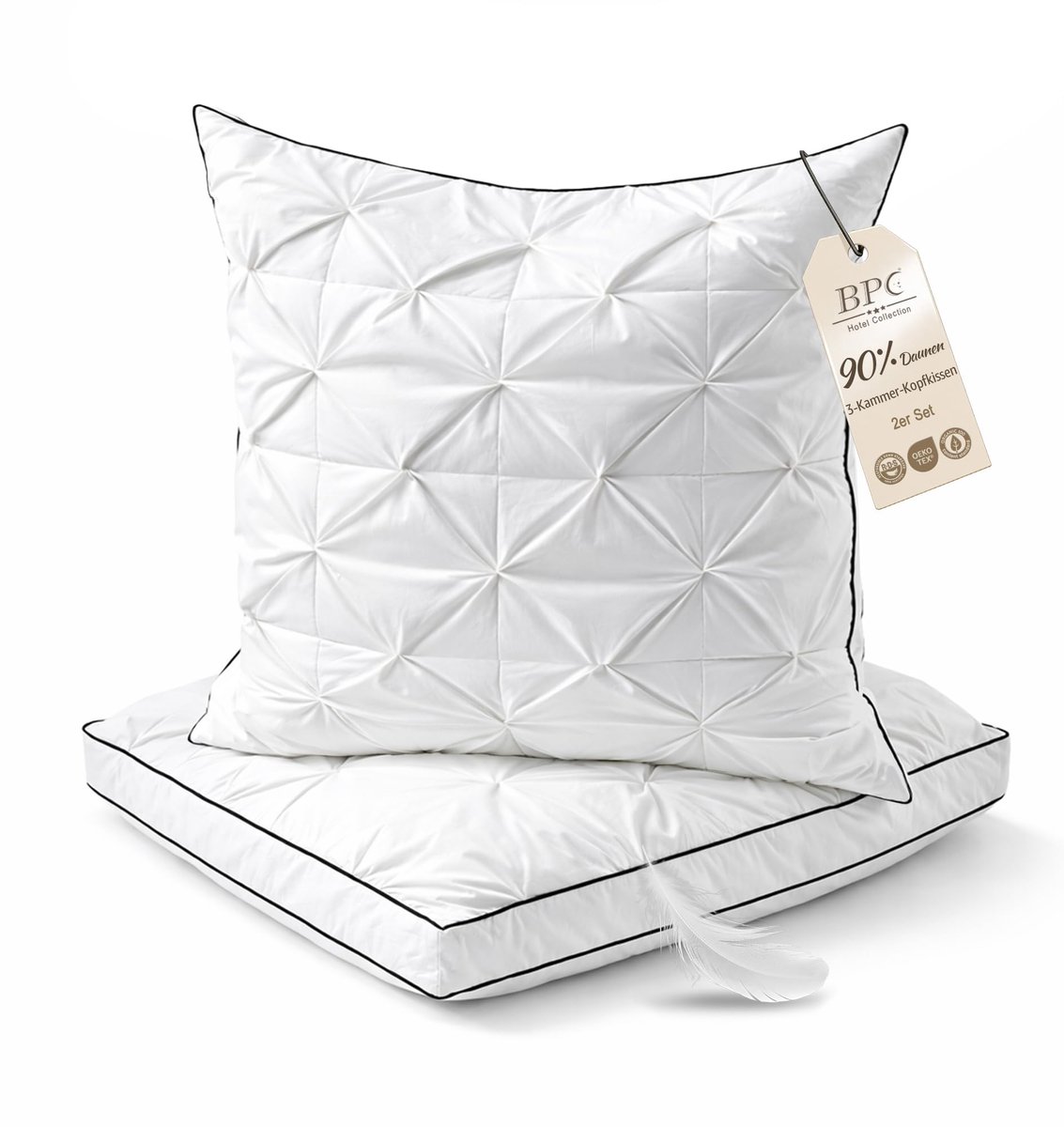 SnelShoppen - Luxe Donskussen 60x60 cm – 3-Laags Dons- en Veren Hoofdkussen, Ademend & Wasbaar, Zacht tot Medium, Hotelkwaliteit, Öko-Tex, Set van 2
