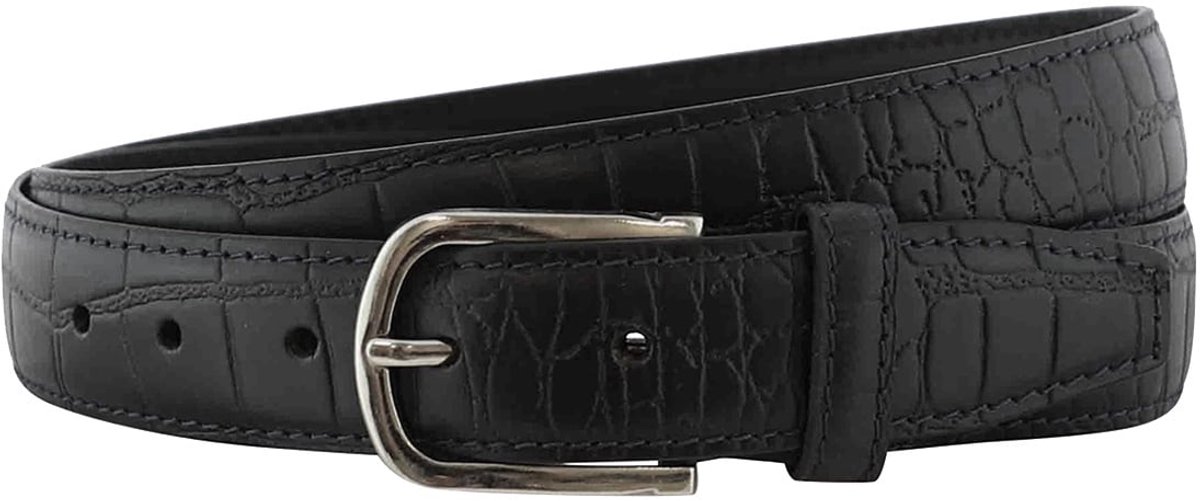 Landley Leren Heren Riem met Krokoprint – Pantalonriem 35 mm – Echt Leer – Zwart - Lengte totaal 120 cm / Riemmaat 105