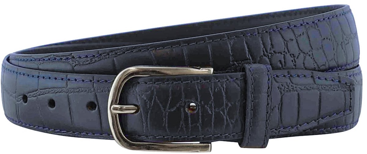 Landley Leren Heren Riem met Krokoprint – Pantalonriem 35 mm – Echt Leer – Blauw - Lengte totaal 130 cm / Riemmaat 115