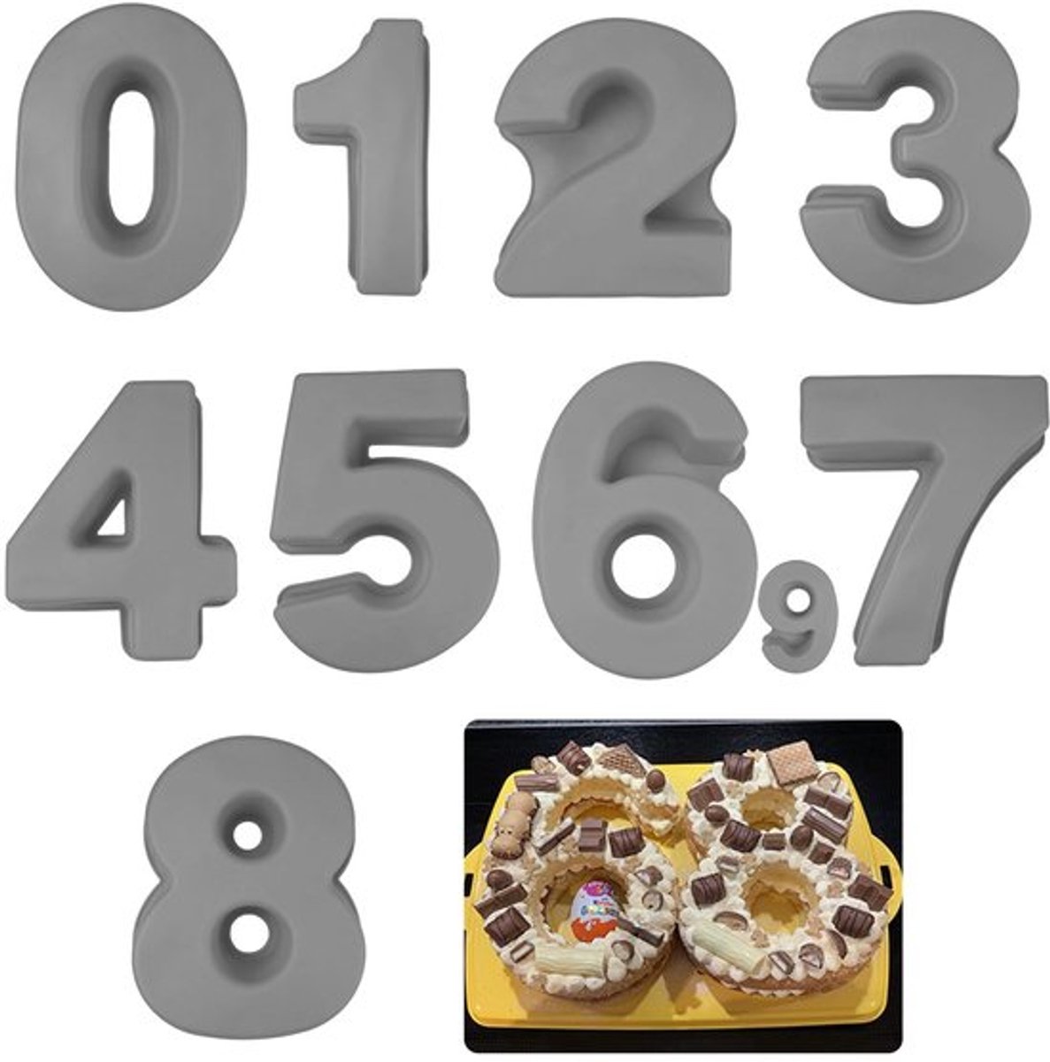 Cakevormpjes Set van 9 Stuks - 3D Nummer Cakevormen - Silica - Geschikt voor Verjaardagen - Bruiloft Feesten - Afmetingen 25,5 cm - Taartvorm