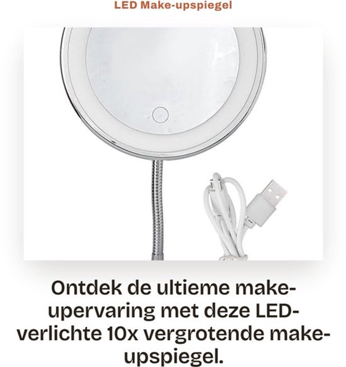 LED Make-upspiegel - 10x Vergroting - Helder en onvervormd beeld - Tafelmontage - Instelbare helderheid - Geschikt voor thuis en reizen