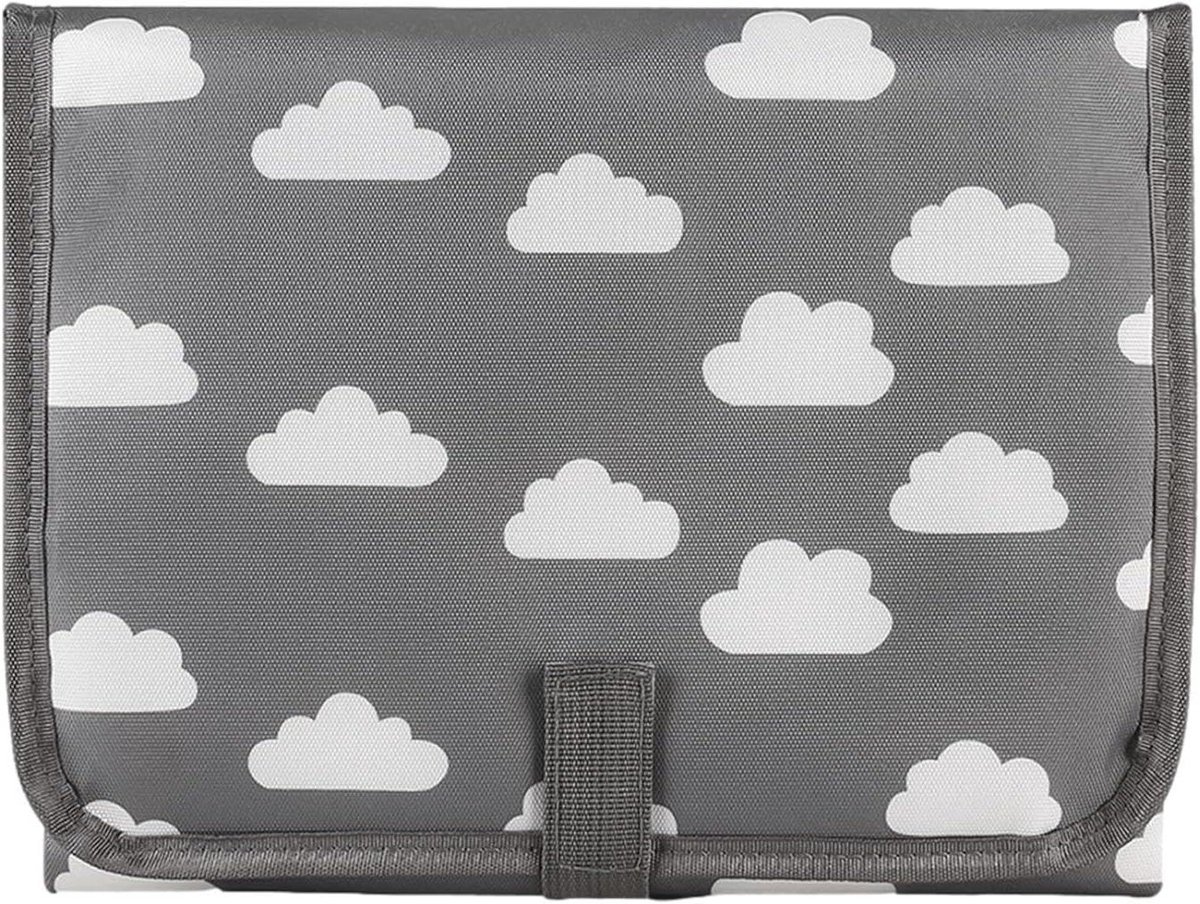 Reisaankleedkussen - Draagbare luierpad - Baby verzorgen - Ingebouwd hoofdkussen - 51x64cm uitgevouwen - Witte wolken