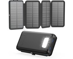 Blynk Solar Powerbank 25.000 mAh - 4 Opvouwbare Panelen - 22.5W Snellader - Waterdicht - Zonnepaneel/Zonne-energie - Outdoor Powerbank/Noodpakket - Zwart