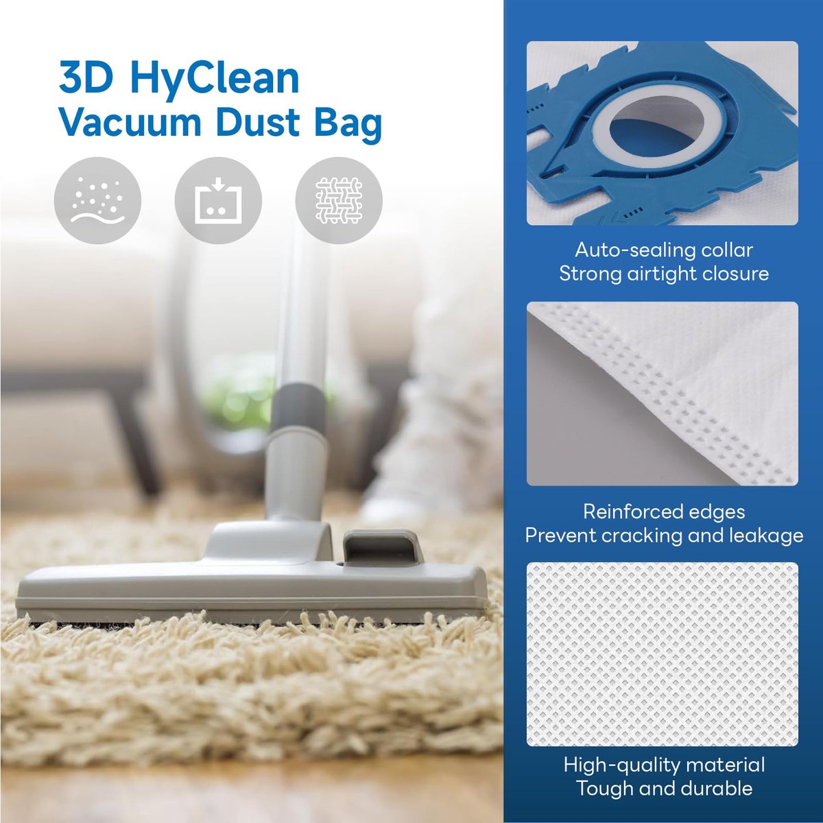 SnelShoppen - 12 Stuks Stofzuigerzakken voor Miele Hyclean 3D GN - Geschikt voor Classic C1, Complete C2, C3, S2, S5, S8, S600, S800 - Inclusief 4 Afv