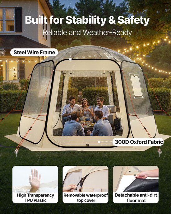 Pop-Up Bubble Tent, 336x305x220 Cm, Transparante Campingtent, Tuinkoepel Iglo Tent met Ramen, 540° Panoramisch Uitzicht, Geschikt voor 8-10 Personen, Terras en Achtertuin — afbeelding 4