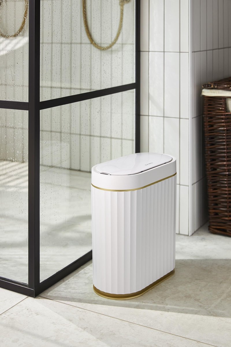 SnelShoppen - Slimme automatische vuilnisemmer met bewegingsmelder, 8 liter kunststof, smal met deksel, ideaal voor slaapkamer, badkamer, keuken en ka
