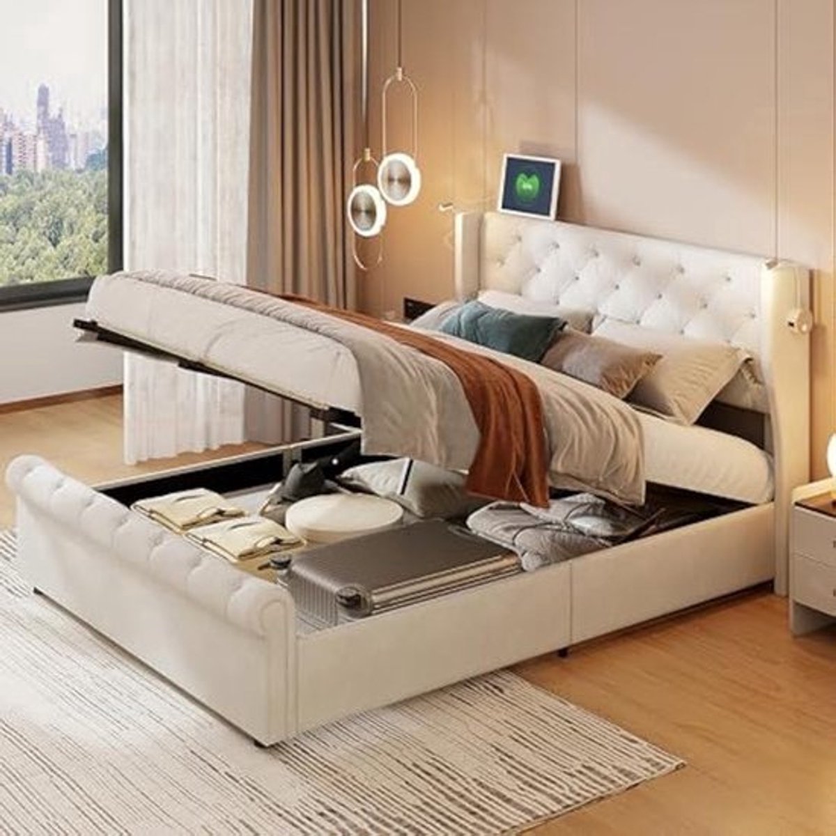 Opbergbed – Gestoffeerd Bed – Tweepersoonsbed – Bedkoffer – Opbergmeubel – 140x190 cm – Of