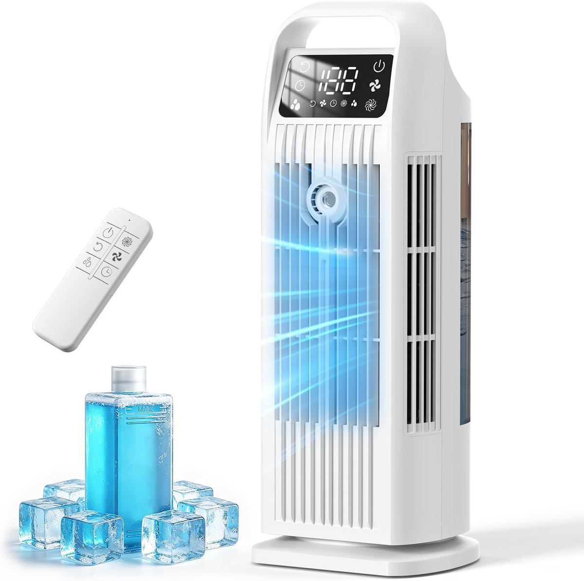 SnelShoppen - Mobiele Airconditioner 6-in-1 Draagbare Luchtkoeler met 1200 ml, Stil, 4 Snelheden, 120° Oscillatie, 1-12 Uur Timer, Wolkenwit voor Thui