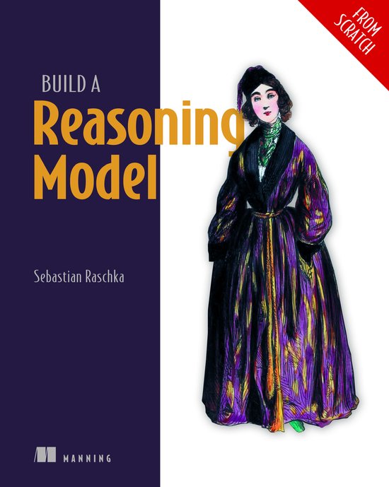 Boek "Build a Reasoning Model" met illustratie van vrouw in paarse en gele jurk.