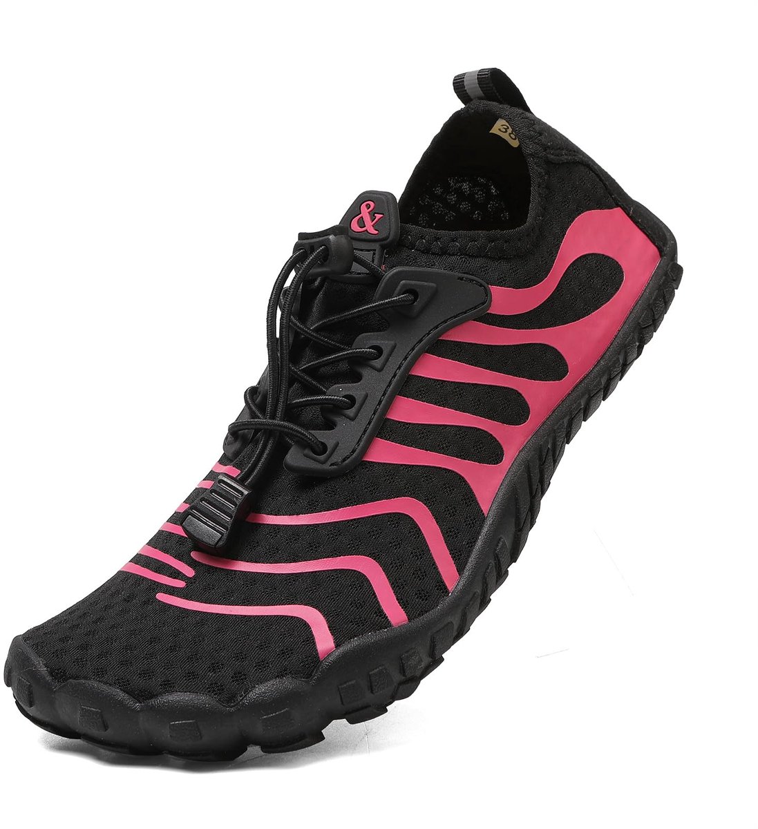 SnelShoppen - Waterschoenen Uniseks voor Heren en Dames - Sneldrogend Badschoenen, Zwemschoenen, Zeeschoenen - Lichtgewicht Surfschoenen in Roze/Zwart