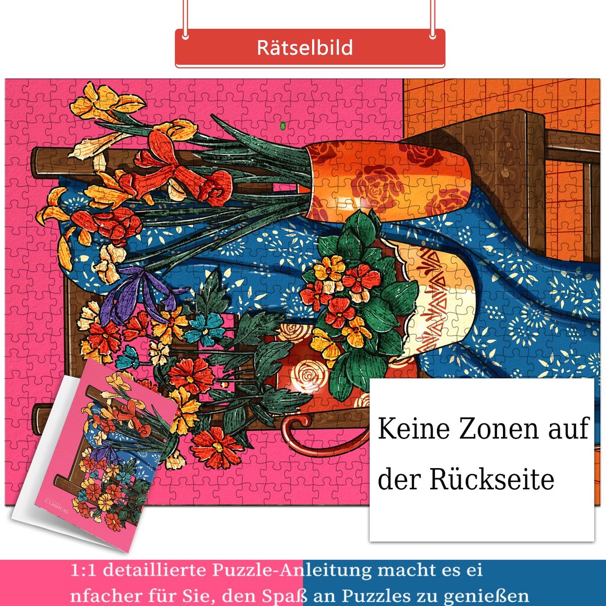 SnelShoppen - Puzzel 500 stukjes Kerstmis, Klassieke Puzzels voor Volwassenen en Kinderen, Puzzelspellen, Cadeaubloemen op de Kruk, Perfect voor Feest