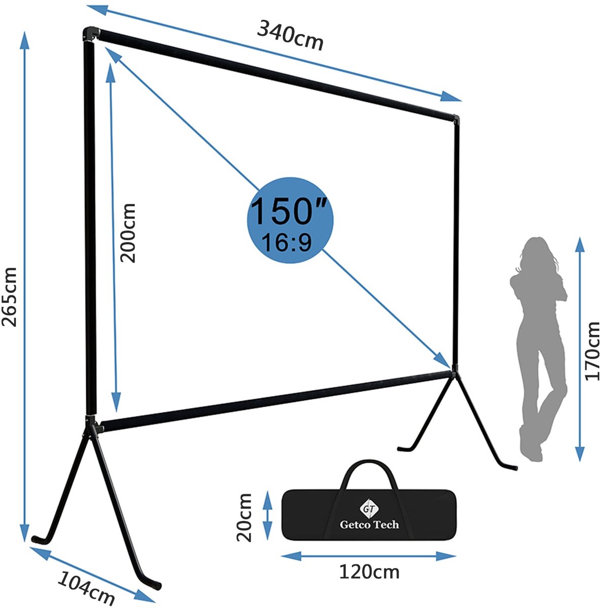 SnelShoppen - Projectiescherm 150 inch - Oprolbaar HD Videoprojectiescherm 16:9 voor Thuis, Feest, Kantoor en Klaslokaal - Opvouwbaar en Geschikt voor