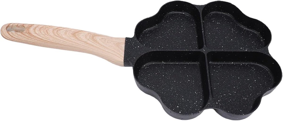 Hartvormige Eierpan - Ontbijtkoekepan Pannenkoekmaker - Ontbijt Bereiden - Maifan Steencoating - 4 Kopjes - Zwart
