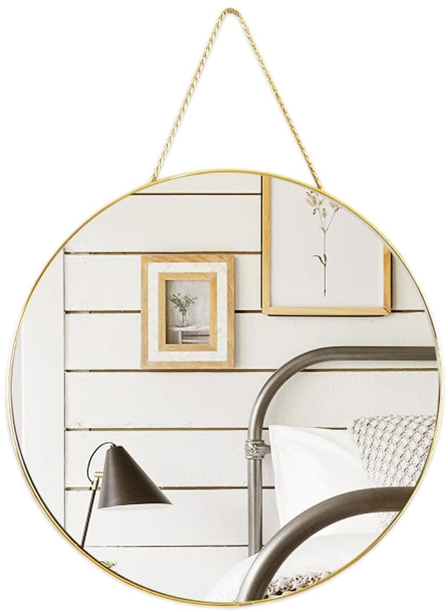 SnelShoppen - Ronde Wandgemonteerde Ijdelheid Spiegel Goud 30 cm met Touw - Decoratieve Lanyard Spiegel voor Slaapkamer en Badkamer