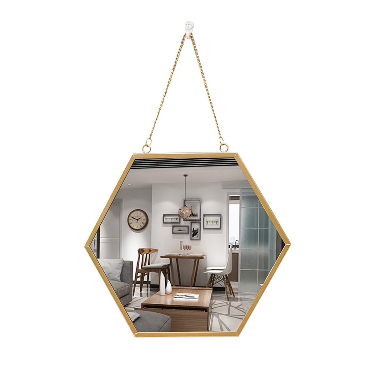 SnelShoppen - Gouden Wandspiegel met Ketting - Decoratieve Muurspiegel voor Badkamer, Slaapkamer, en Hotels - Duurzame Ingelijste Spiegel - Ideaal voo