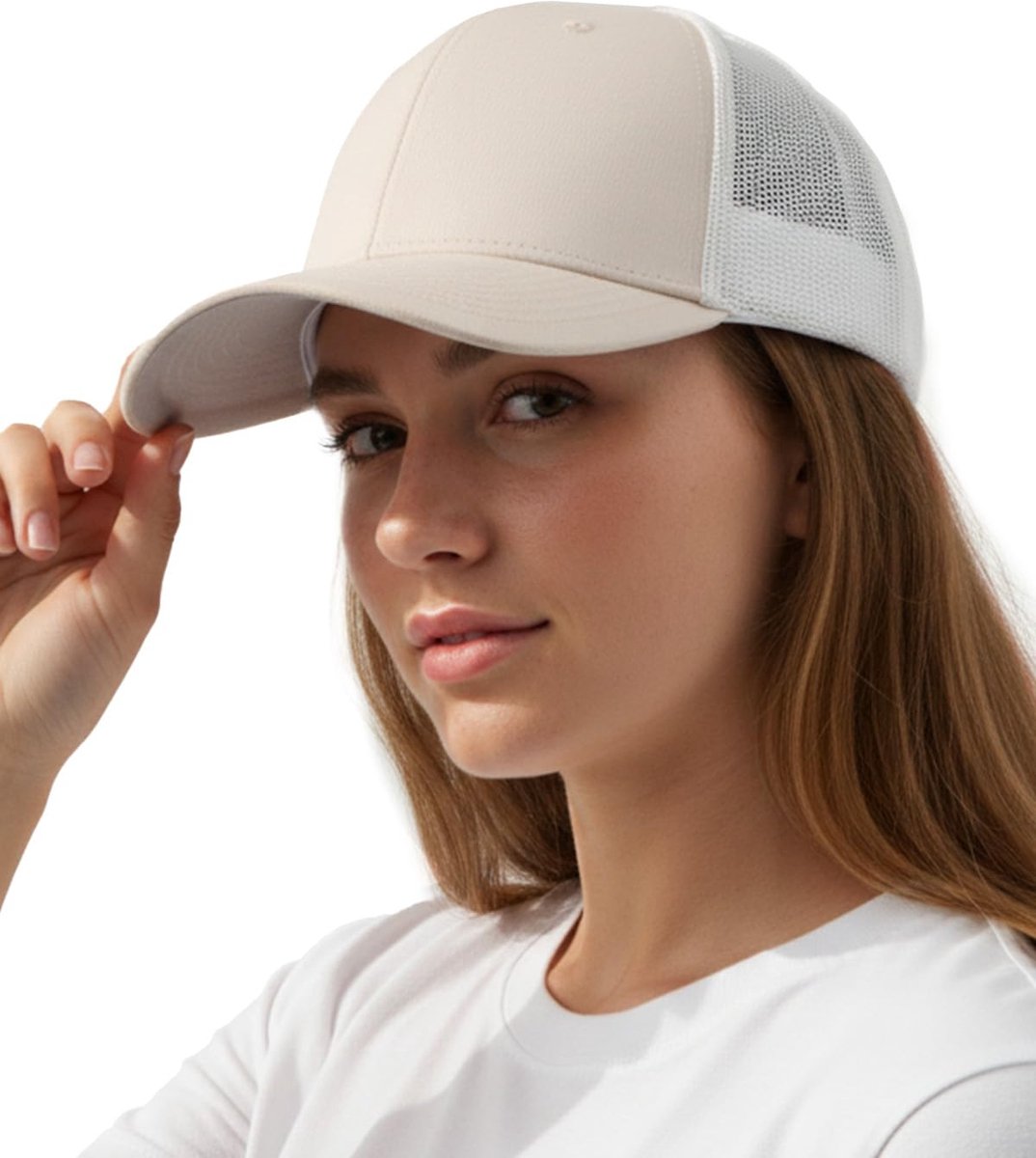 SnelShoppen - Zomer Truckerpetten S/M/L/XL/XXL, Honkbalpetten voor Grote en Kleine Hoofden, Zonbescherming, Beige-Wit, Ideaal voor Sport en Buitenacti