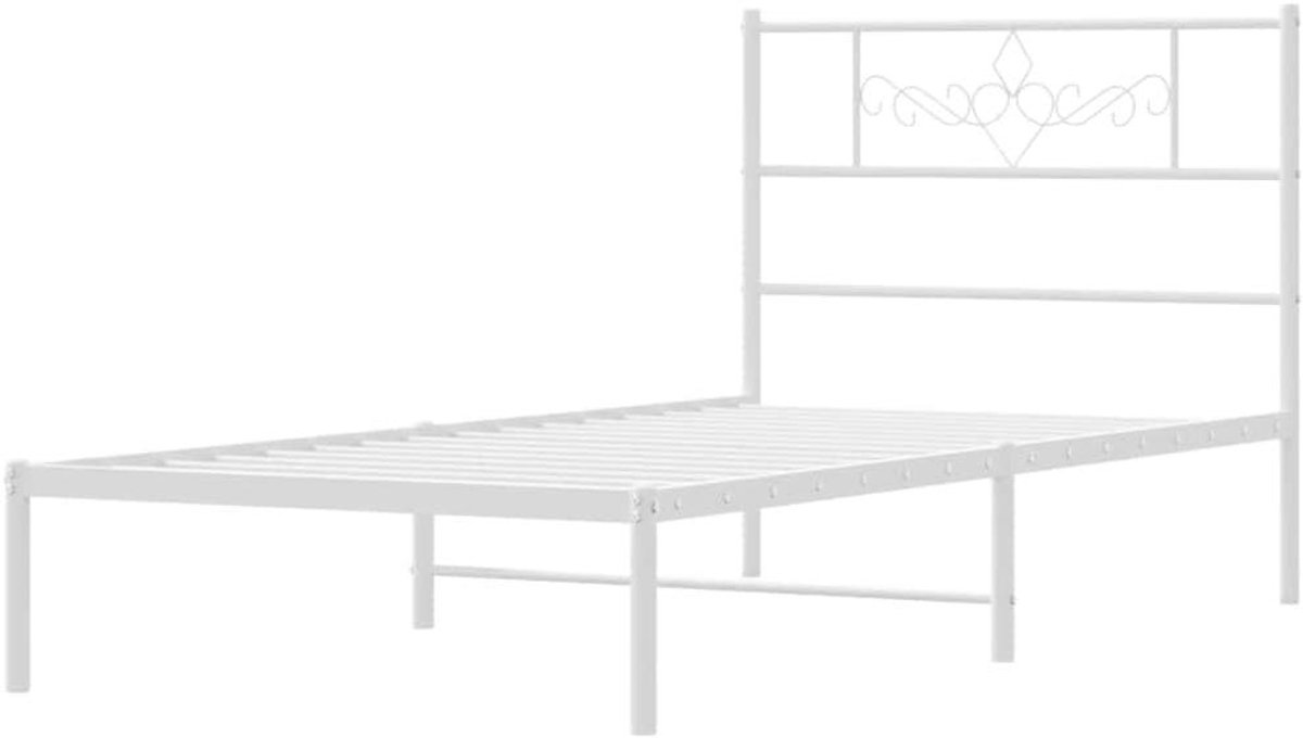Bedframe Metaal - Bedombouw Eenpersoons - Slaapkamer Inrichten - Robuuste Constructie - 75 x 190 cm - Wit