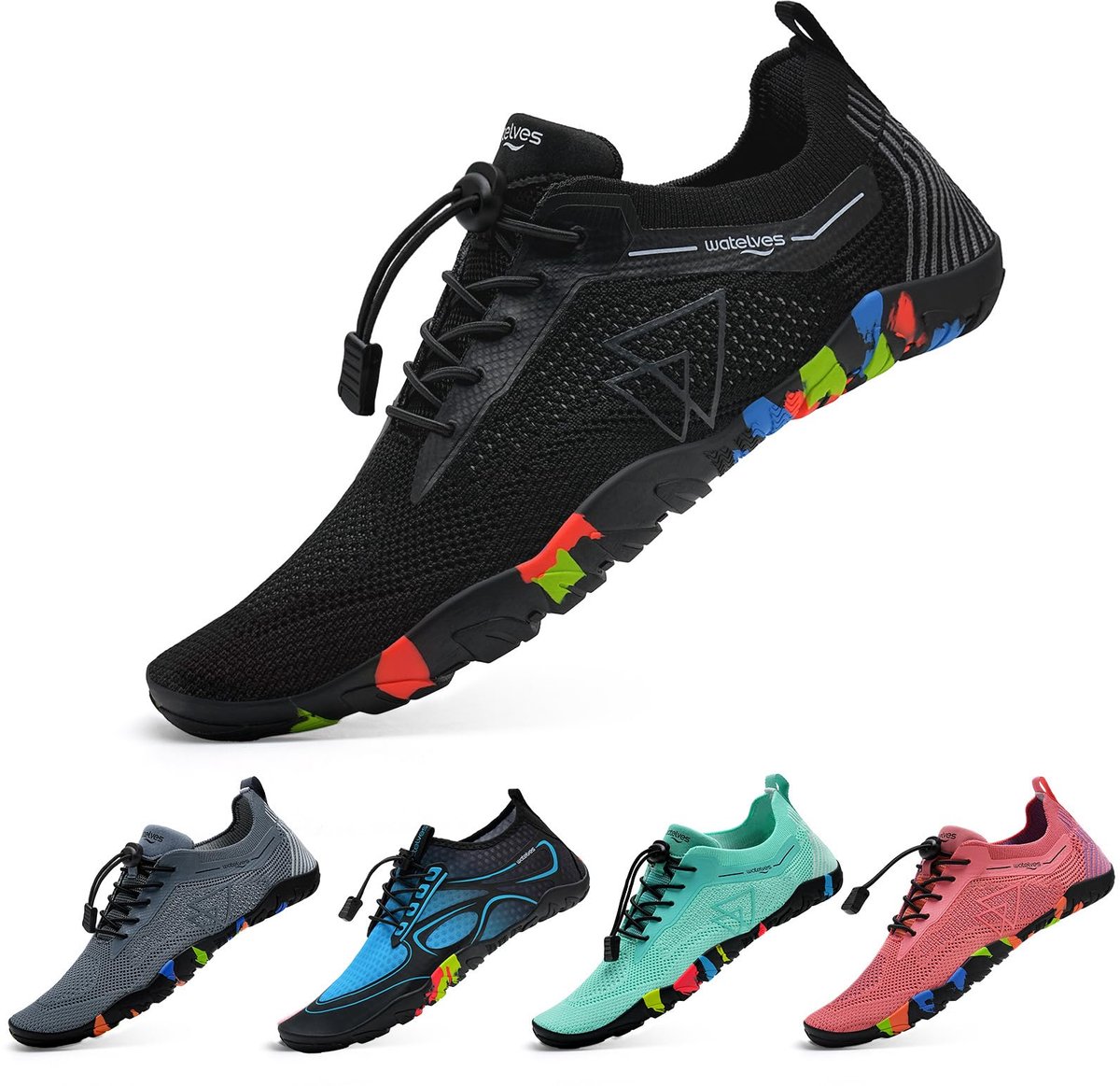 SnelShoppen - Waterschoenen Heren en Dames - Sneldrogend Aquaschoenen - Antislip Strandschoenen - Lichtgewicht Ademend - Zwart Met Driehoek - Maat 39