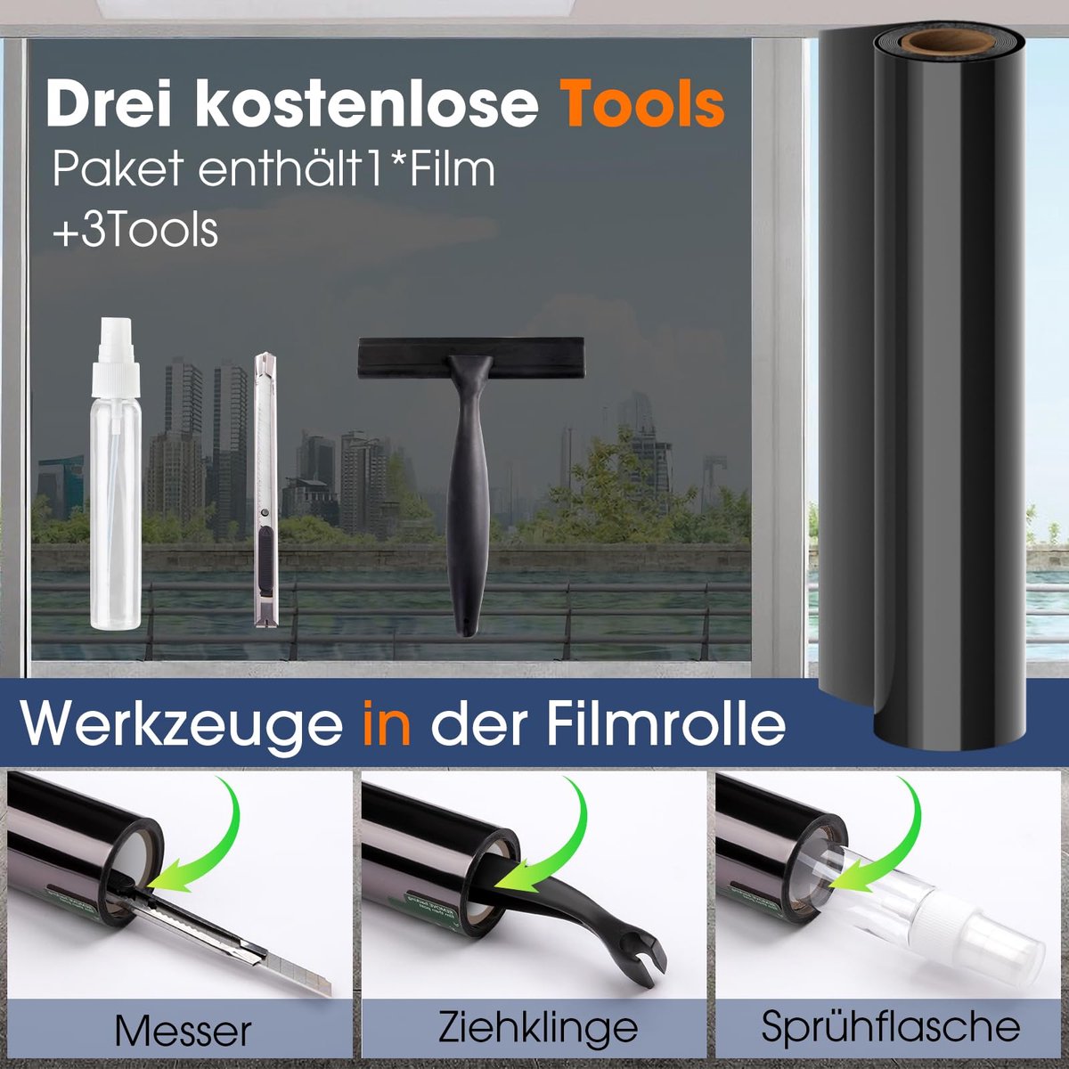 SnelShoppen - Lifetree Spiegelfolie Raamfolie Binnen - Zonwerende Folie met Inkijkbescherming, Zelfklevend UV- en Hittebescherming - Zwart-Zilver 60x2