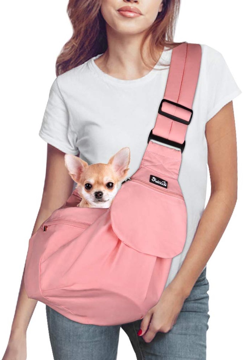 SnelShoppen - Draagtas voor huisdieren - Handvrije Papoose voor Puppykatten - Verstelbare Gevoerde Schouderriem - Ritszak - Veiligheidsriem - Roze - P