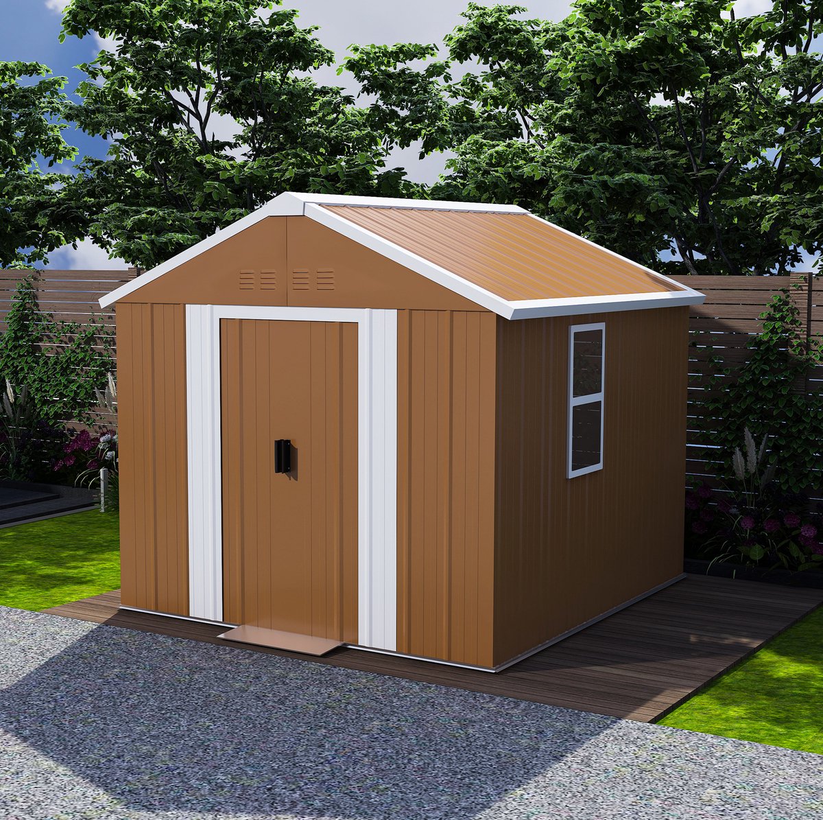 HAUSS SPOLE Schuur – 184 x 116 x 194 cm – Versterkte Staalconstructie – Staal – Bruin – Afsluitbaar En Geventileerd
