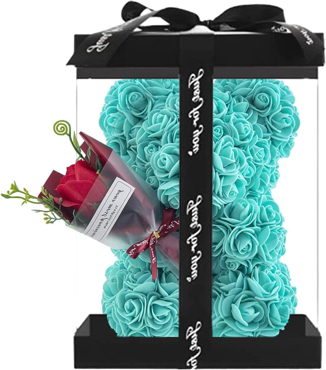 Rozenbloemenbeer - Rozenbeer Bloemenbeer - Romantisch Cadeau - Kunstmatige Rozenblaadjes - 1 stuk - Roze