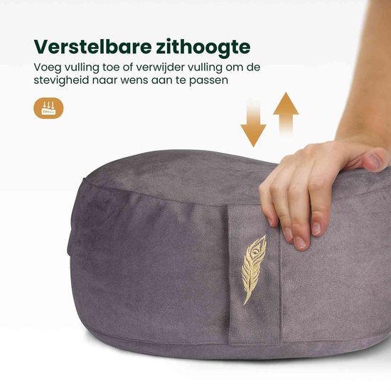 MindBaas Meditatiekussen - Eco - Suede - Donkergrijs - 15 x 33 cm (hoogte x diameter) - Yoga kussen - Yogakussen van MindBaas — afbeelding 4