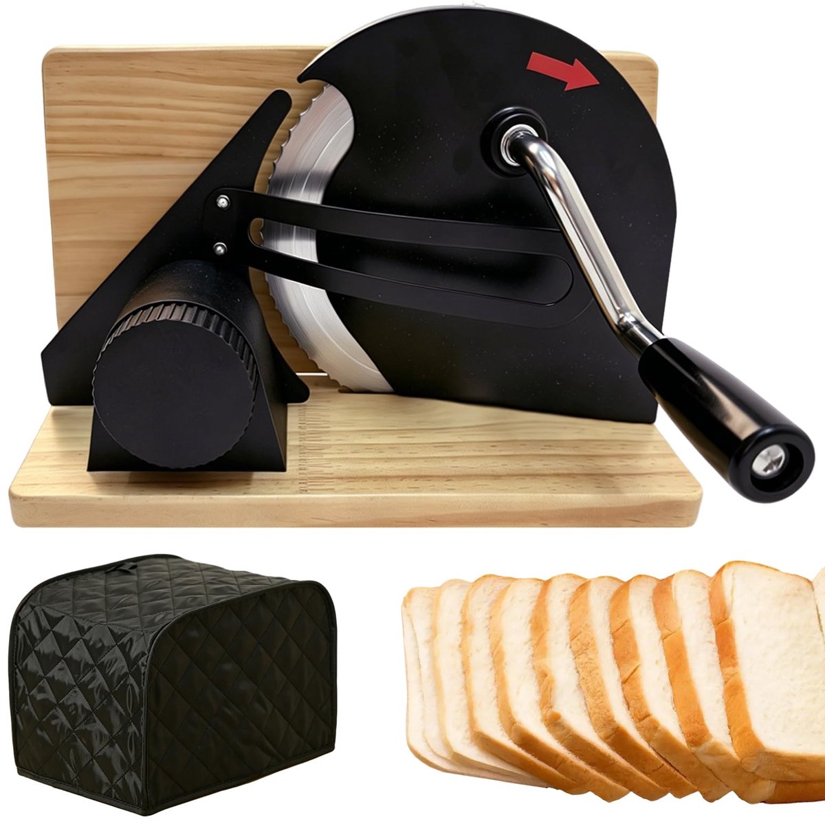 SnelShoppen - Handmatige Broodsnijmachine van 304 Roestvrij Staal, Opvouwbare Retro Broodsnijder met 6 Zuignappen, Instelbare Snijdikte 0–20 mm, Stofk