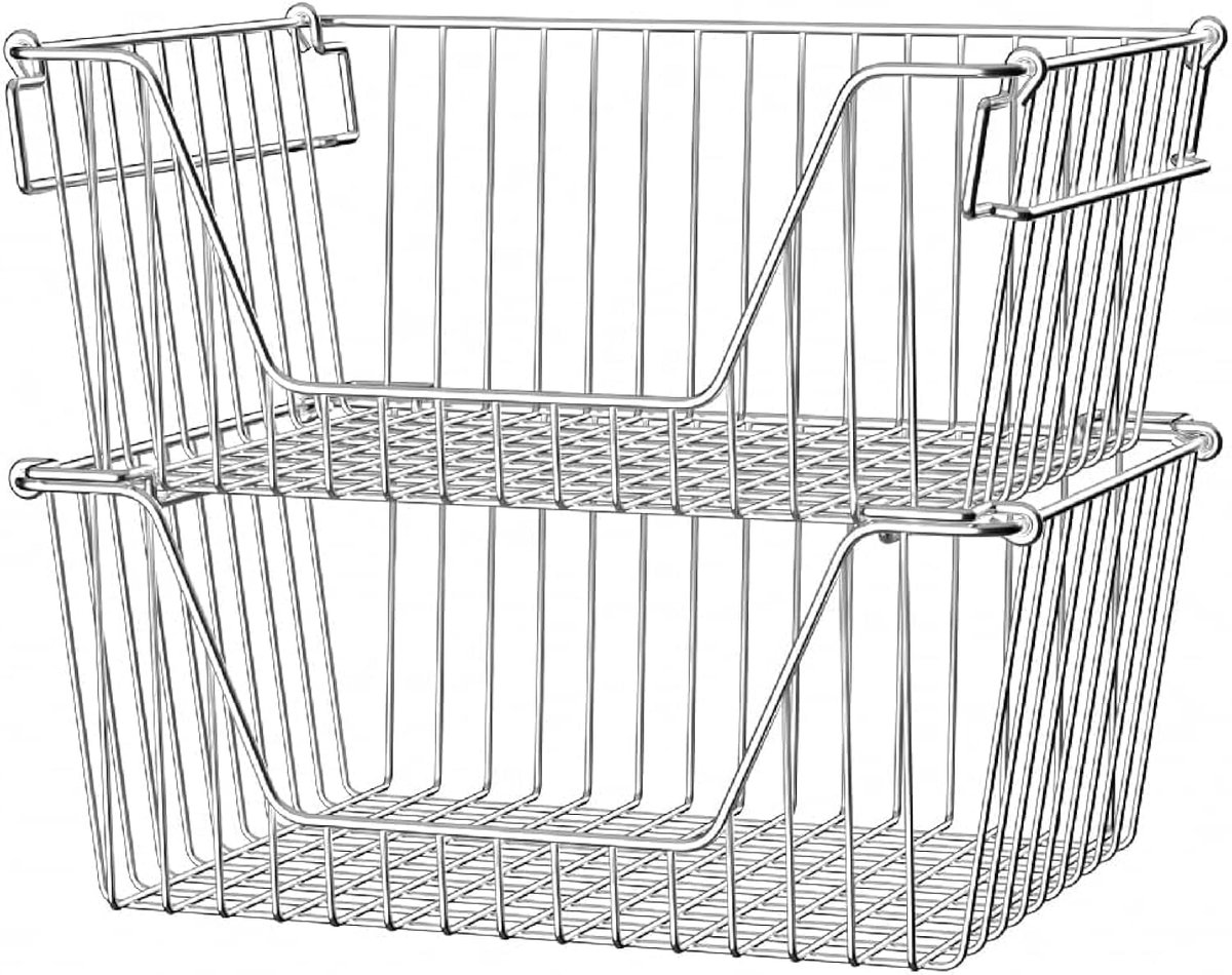 SnelShoppen - Stapelbare Draad Organizer Opbergmanden Set van 2 - Metalen Bakken voor Groente en Fruit - Ideaal voor Koelkast, Vriezer, Keuken, Badkam