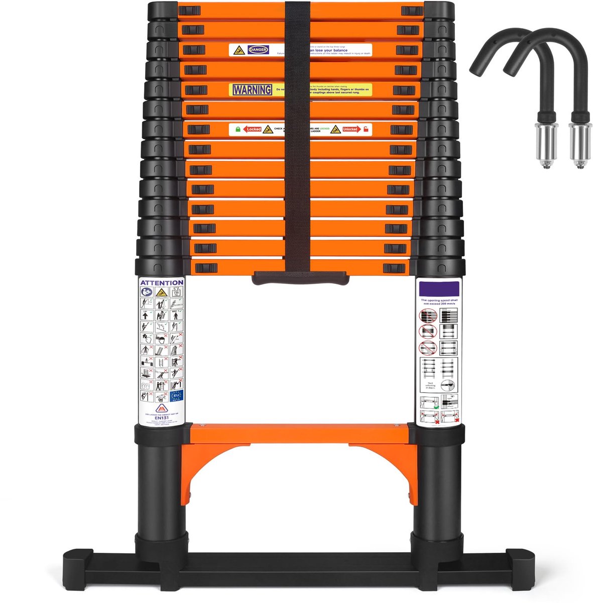 SnelShoppen - 4,4m Telescopische Ladder - Uitschuifbare Ladder met Stabilisatoren en Afneembare Haak - Robuuste Multifunctionele Huisladder voor Campe