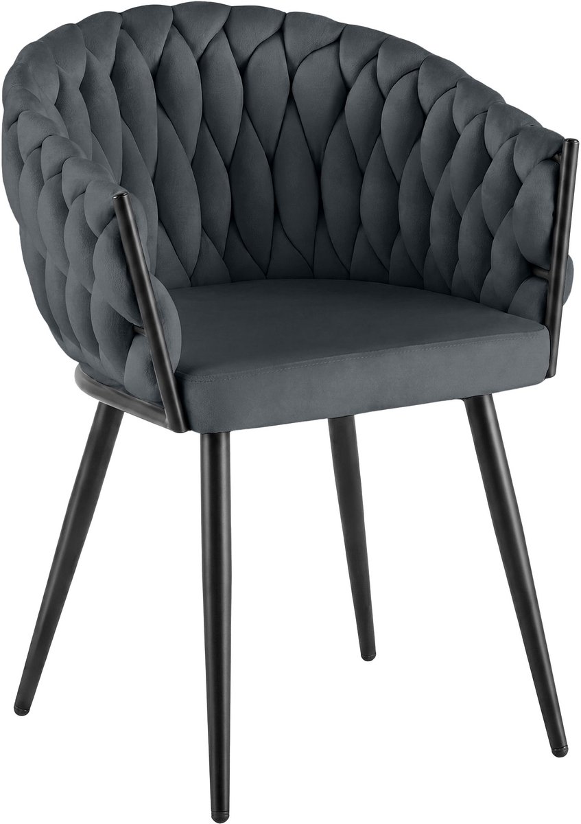CLP Molise Eetkamerstoel - Zwart frame - 150 kg - Velvet - Fluweel/donkergrijs