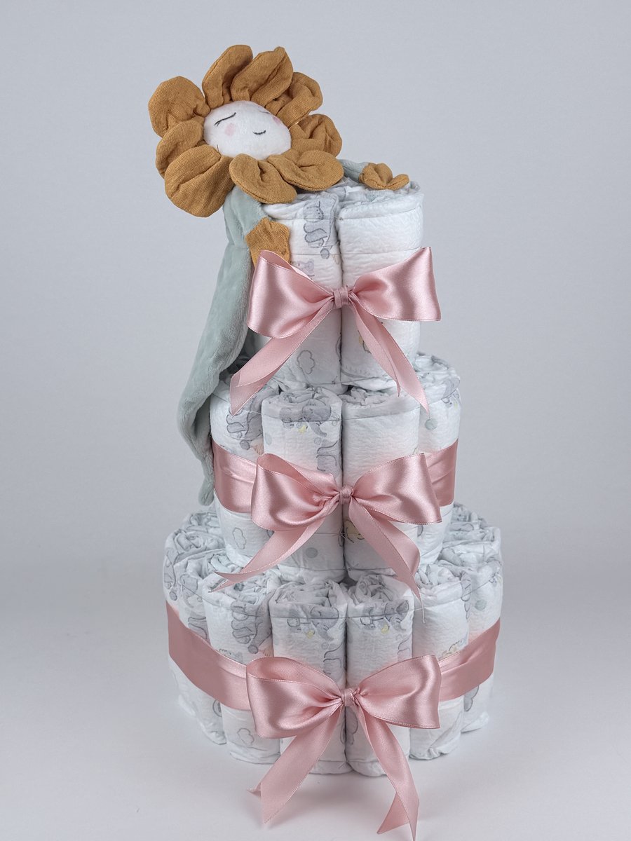 Chouette-Chouette | Luiertaart Meisje | Kraamcadeau | Geboorte Meisje | Babyshower | Tuttle Fleur donker Poeder Roze