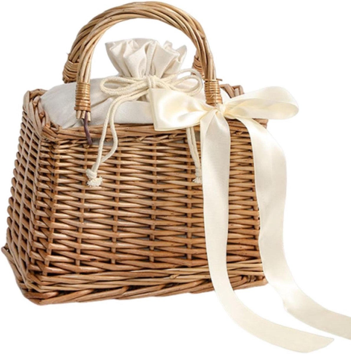 Geweven Rieten Tas - Strandtas Zomer - Zomerse Uitstapjes - Handgemaakte Stro Stijl - 24 x 16 x 16 cm