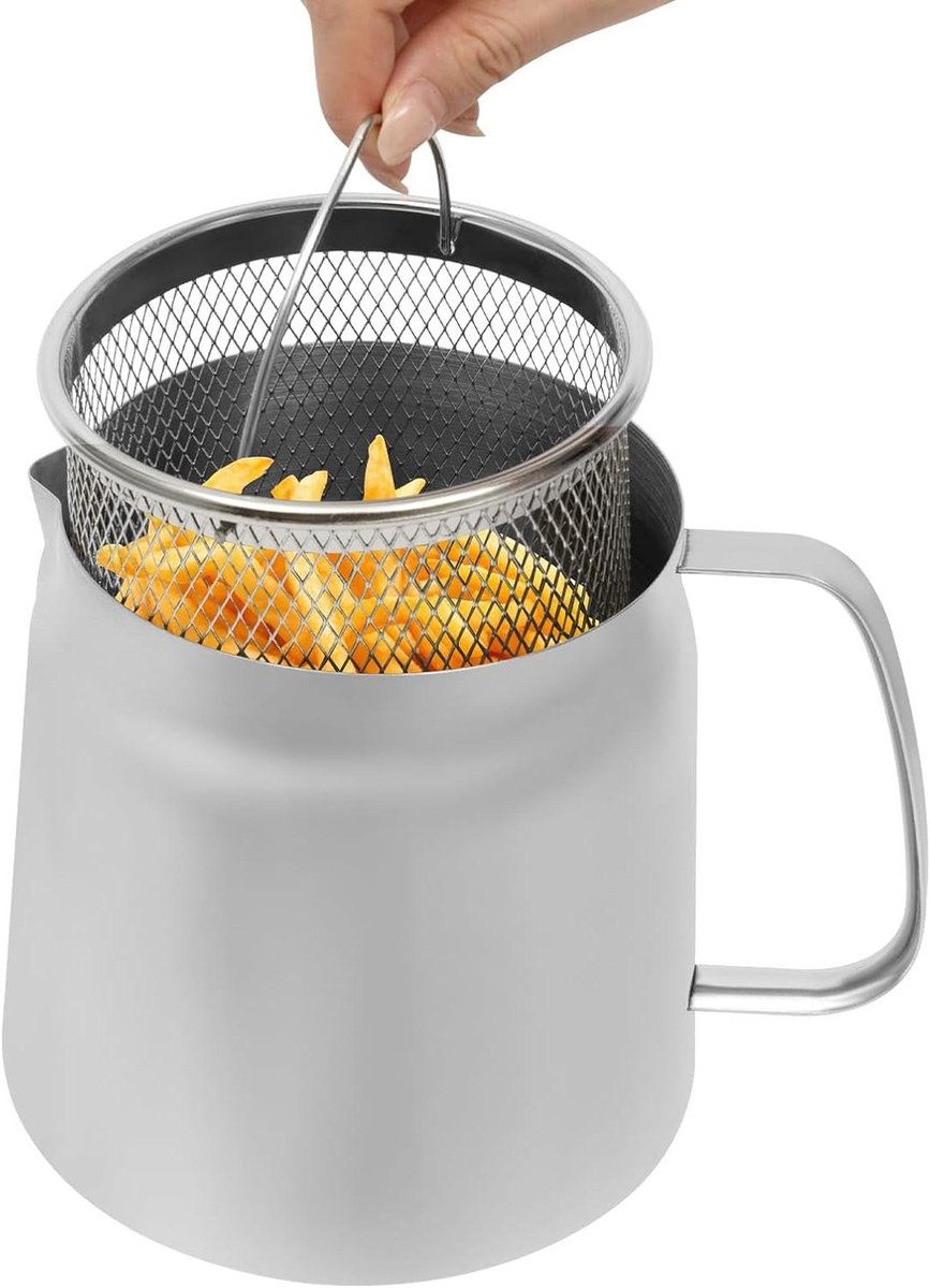 Frituurpan Roestvrij Staal - Oliepan Friteuse - Thuis Frituren - Met Oliezeef - 2 Liter - Zilver