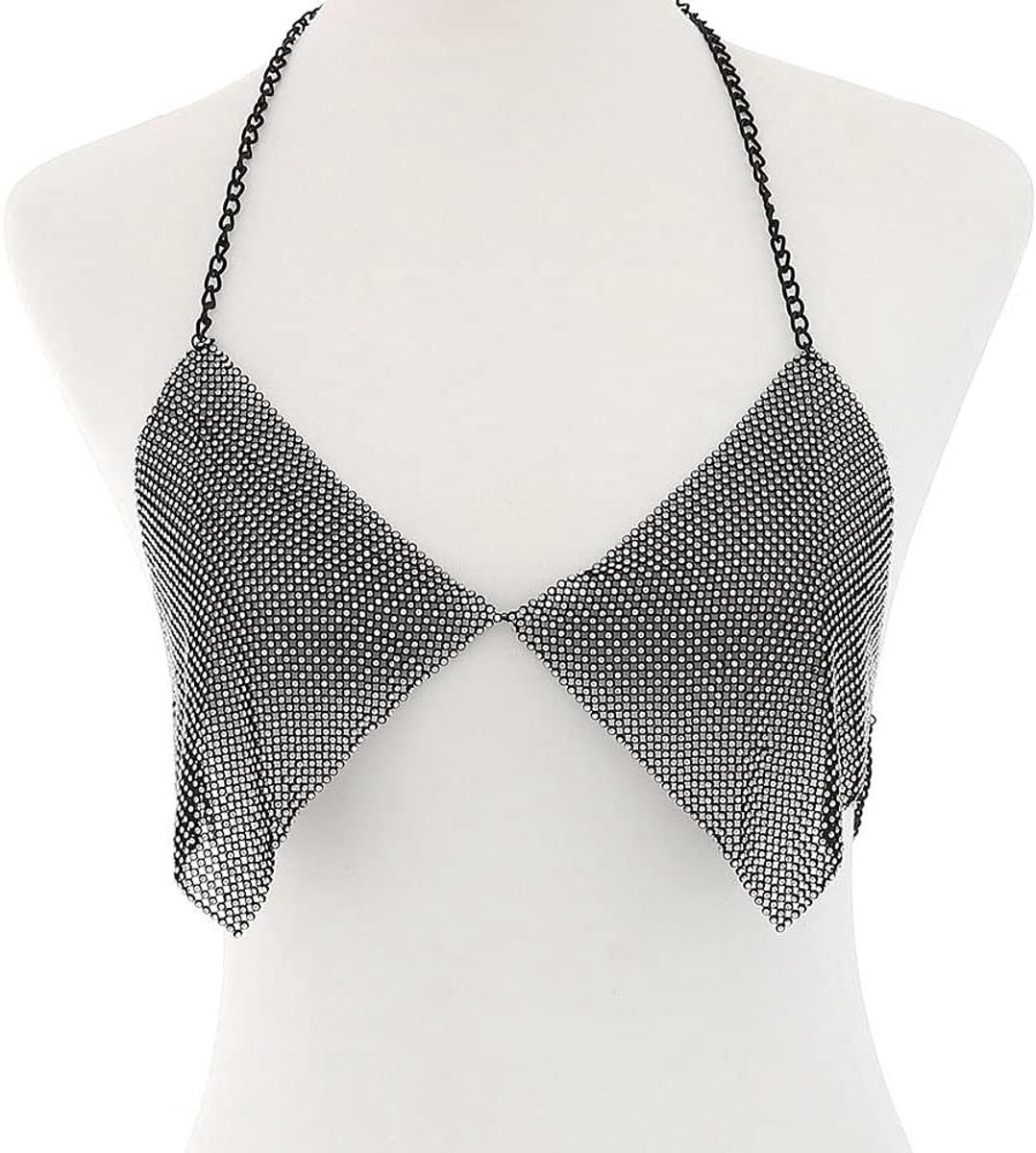 Body Chain - Buikketting Bikini Ketting - Strandfeest Accessoire - Kristal Kralen Versiering - Verstelbare Ketting - Zwart