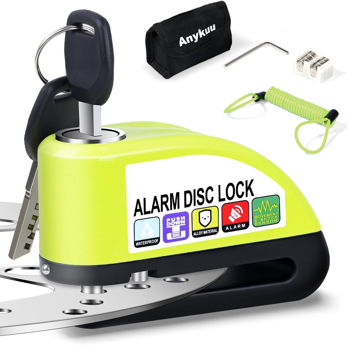 SnelShoppen - Motorfietsslot Draagbaar Waterdicht 7 mm met 110 dB Alarm en 1,5 m Herinneringskabel voor Motorfiets, Scooter en Fiets