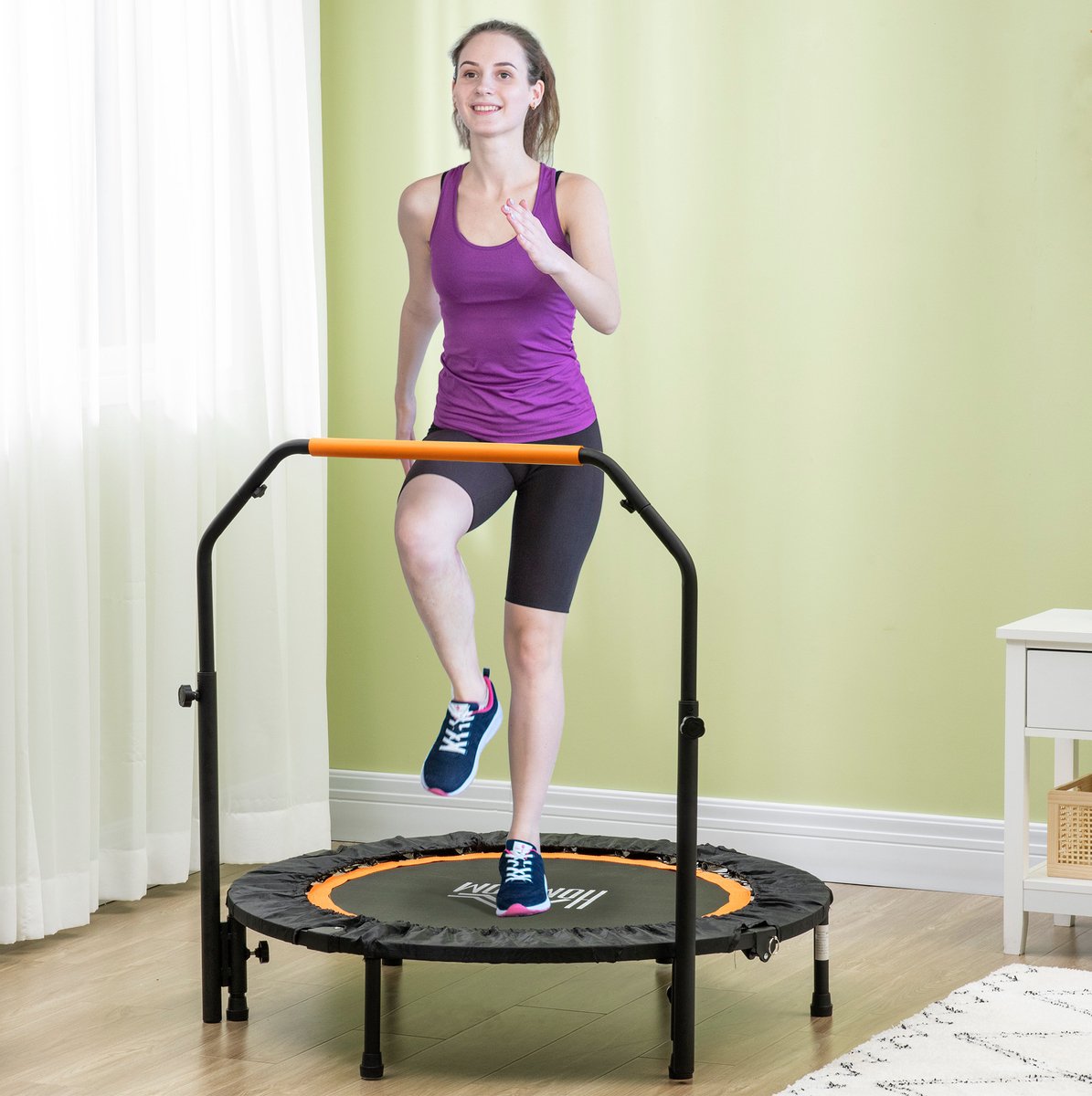 MIVRAY Fitness-Trampoline - 102 Cm - Vouwbaar Met Vierledig Verstelbare Handgreep - Staal - Zwart - Voor Thuis Training - Compact Opbergbaar