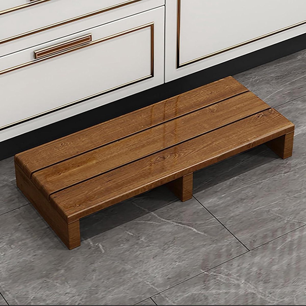 Houten opstapje - Voetenbankje - Veilige toegang - Massief hout - 12/15 cm hoog - Bruin