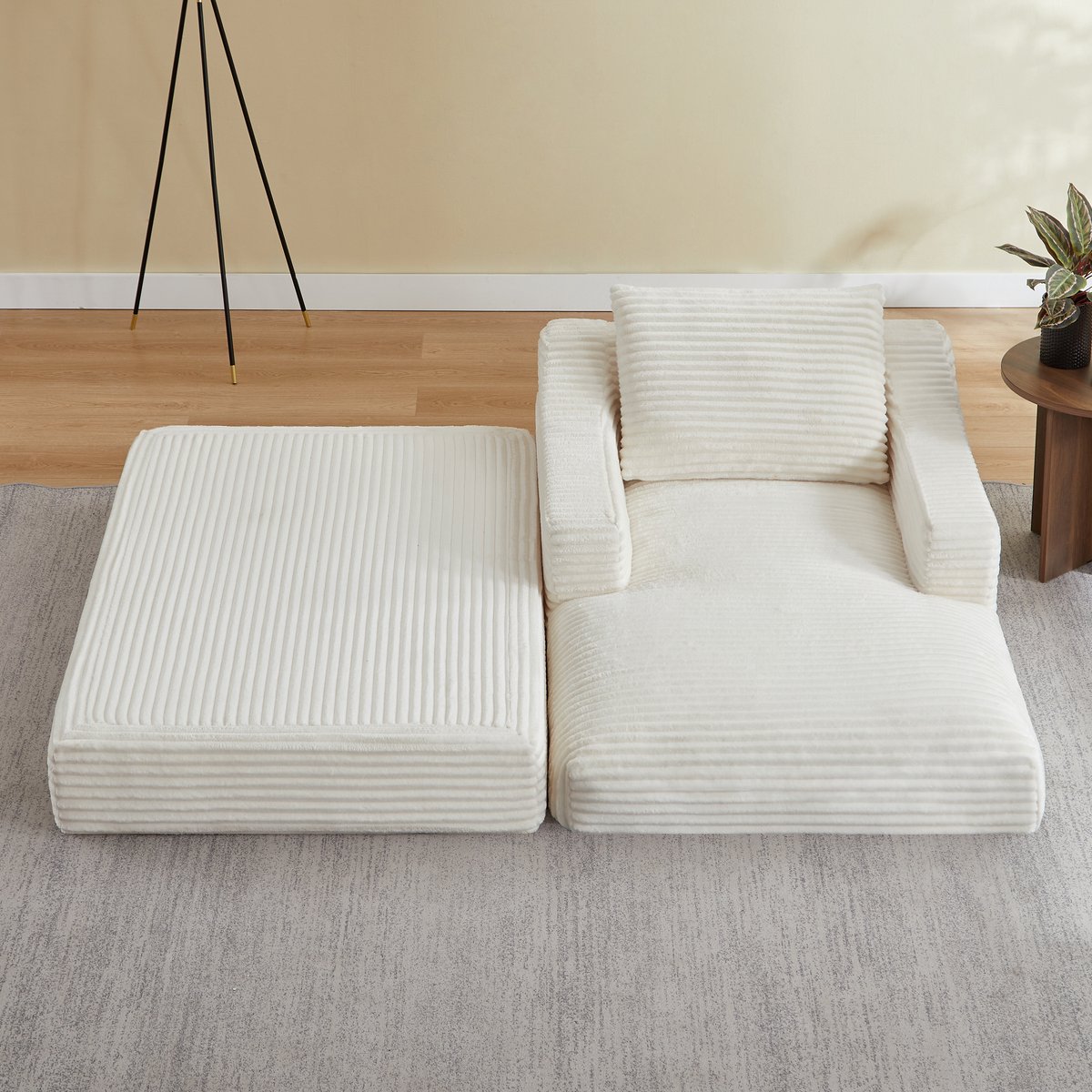 COVREO Fauteuil wit corduroy stof, 1-zits, dubbel ontwerp en uitklapbaar