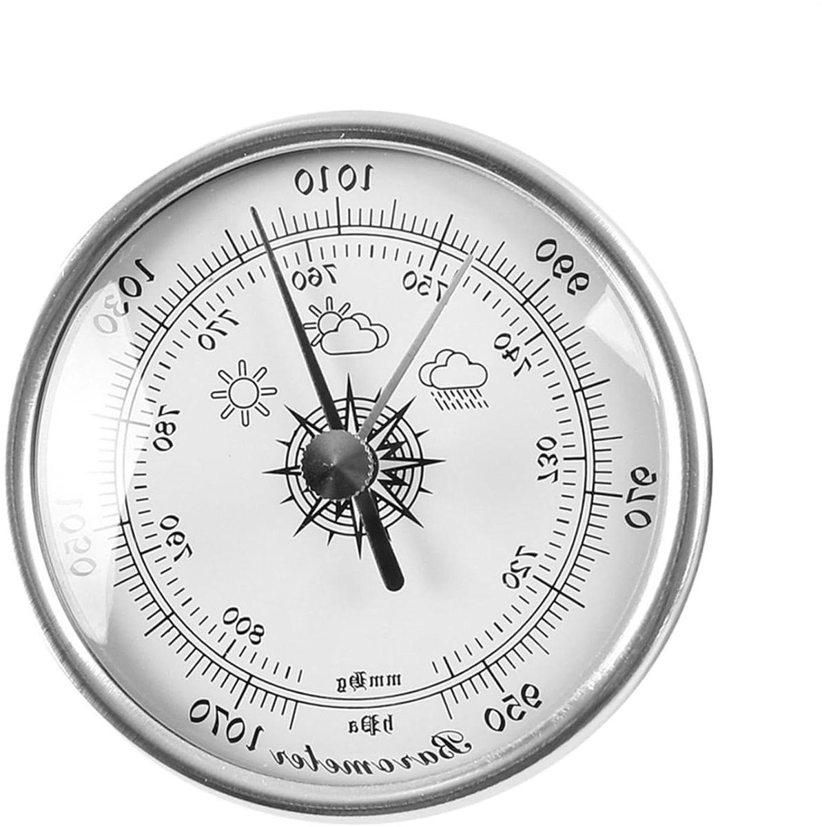 Barometer voor Binnen - Luchtdrukmeter Weerindicator - Weersvoorspelling Monitoren - Mechanische Precisieweergave - 7.2 cm - Zilver