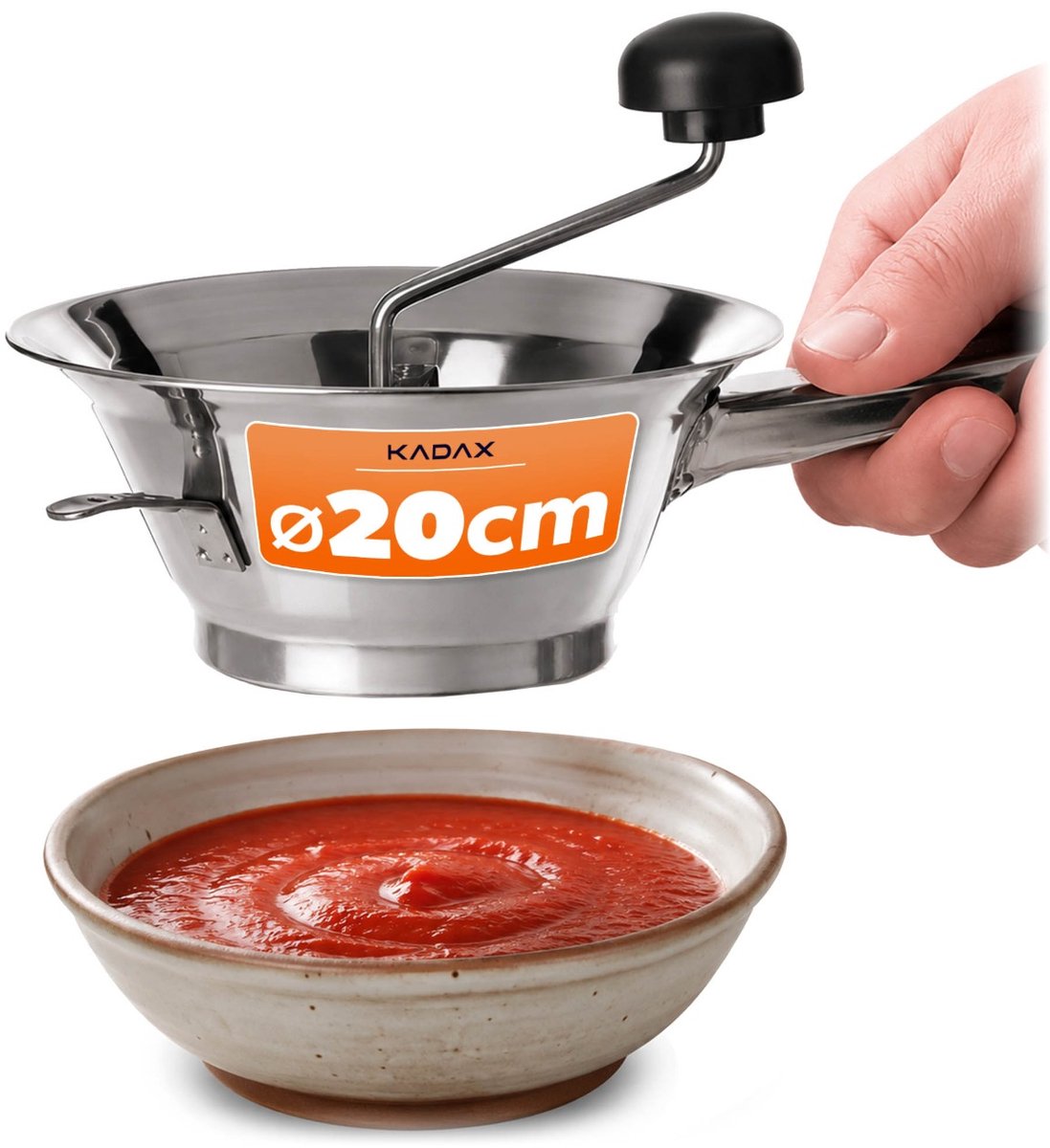 KADAX pureermolen Ø 20 cm, handmatige groentemolen van roestvrij staal, pureermachine voor het pureren van fruit en groenten, pureerzeef voor babyvoeding en appelmoes