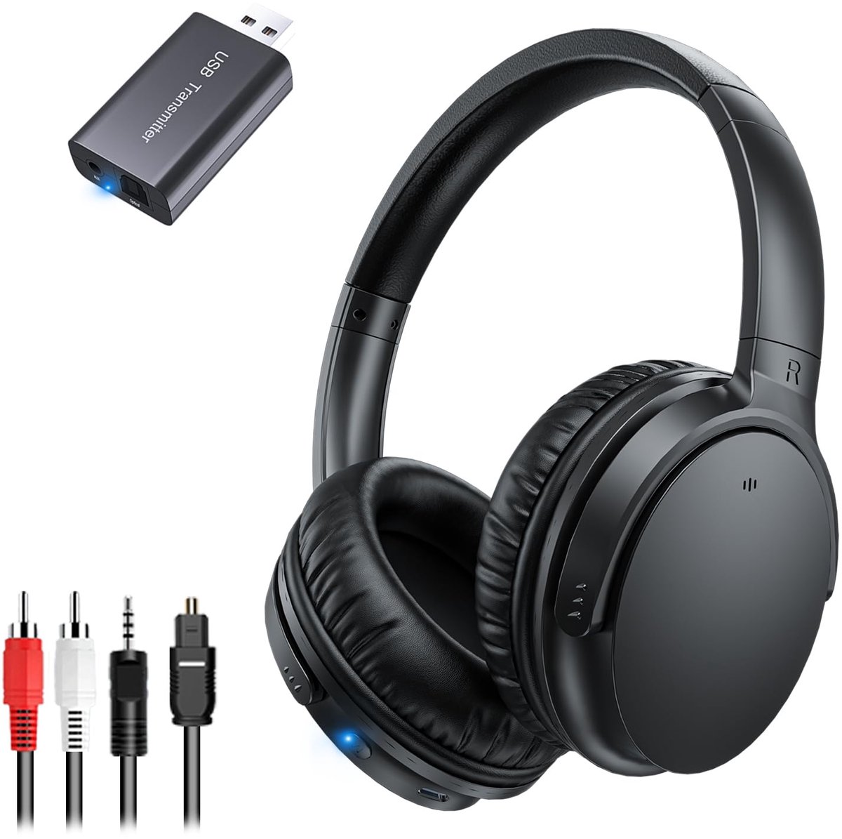 SnelShoppen - Draadloze TV-hoofdtelefoon voor Senioren, Over-ear TV-headset met AptX Lage Latentie, USB-zender (Optisch/RCA/AUX/USB), 20 uur Speelduur