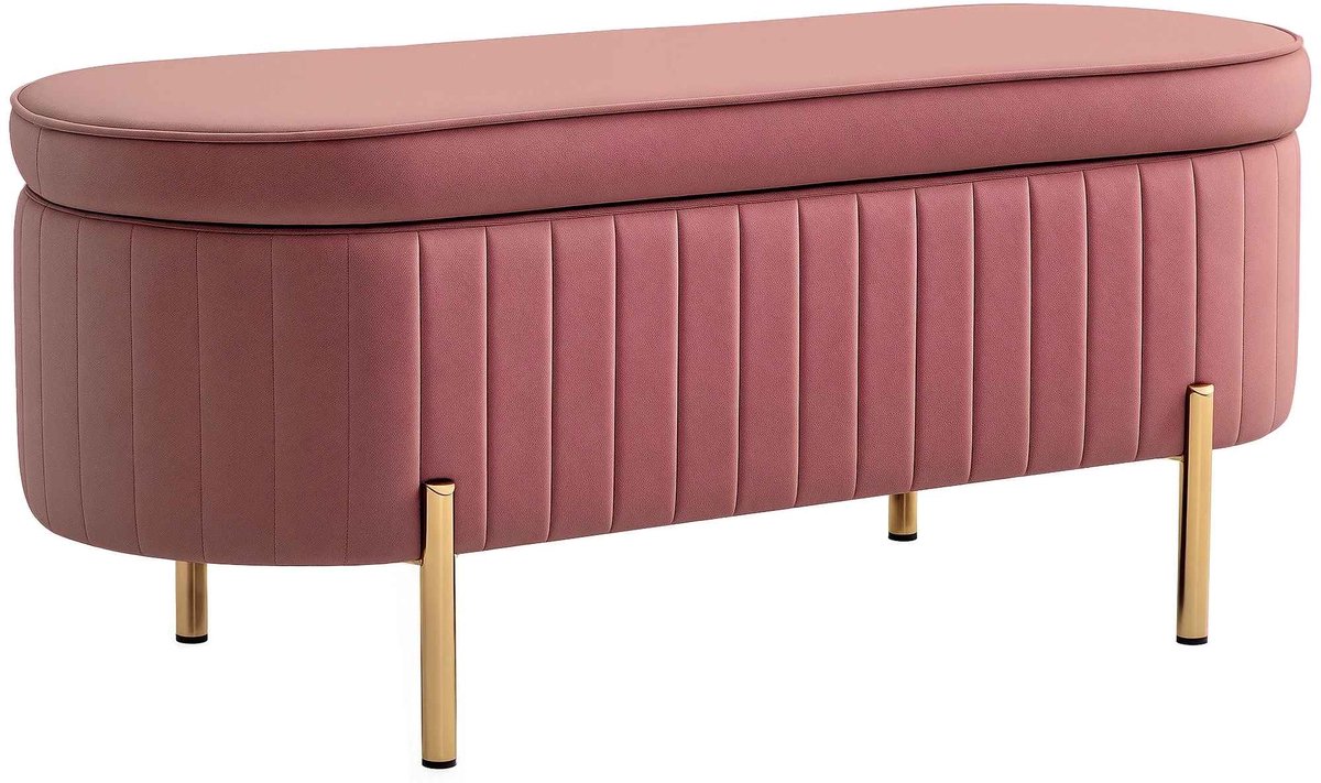 Casa Living Opbergbank - Opbergbak - Dekenkist - 72L Opbergruimte - Fluwelen Bekleding - Gouden Metalen Poten - Chique - Roze