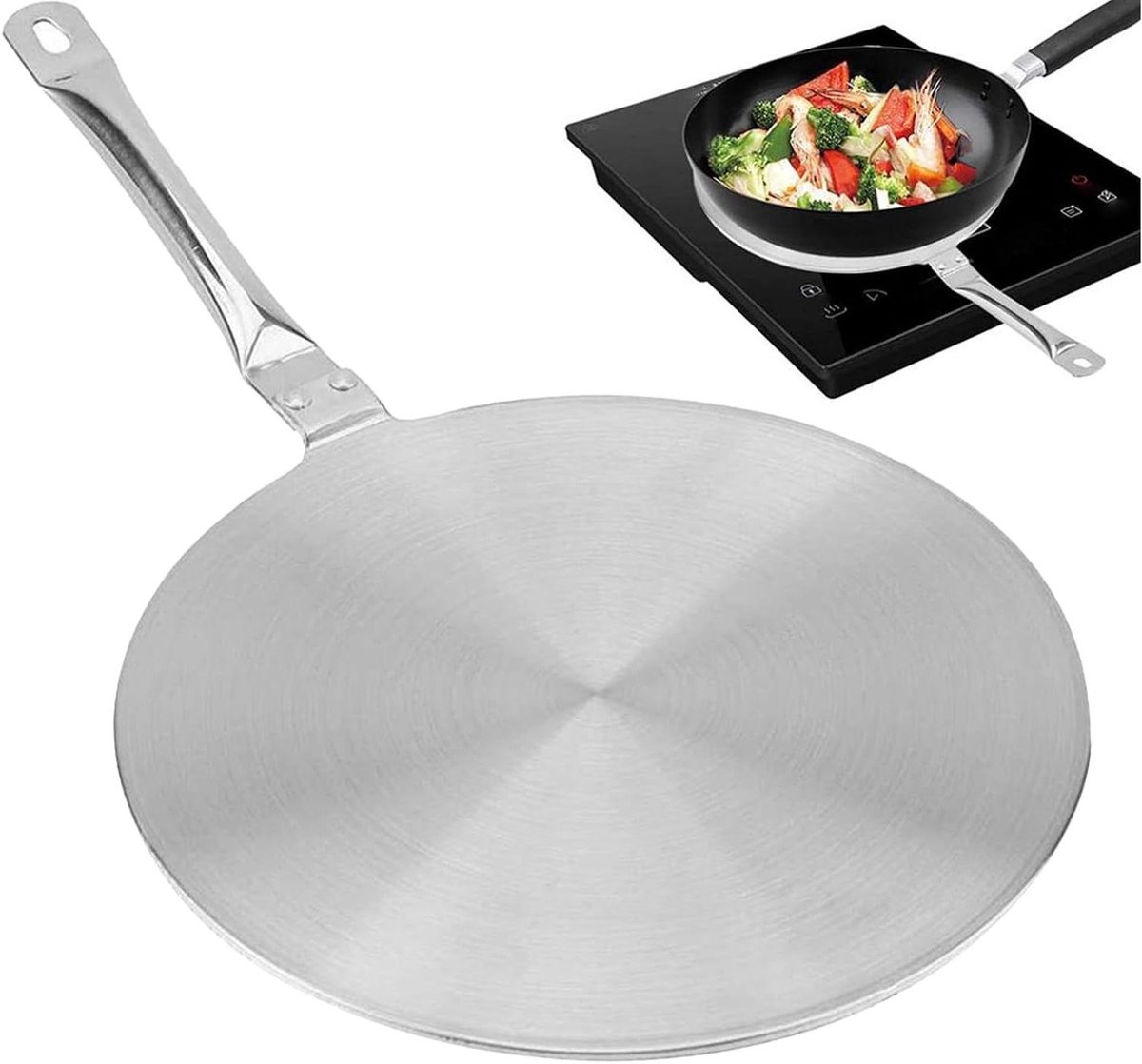 Inductie Adapterplaat Warmteverdeler Sudderplaat Koken op Inductie Roestvrij Staal 20 cm Diameter Zilver