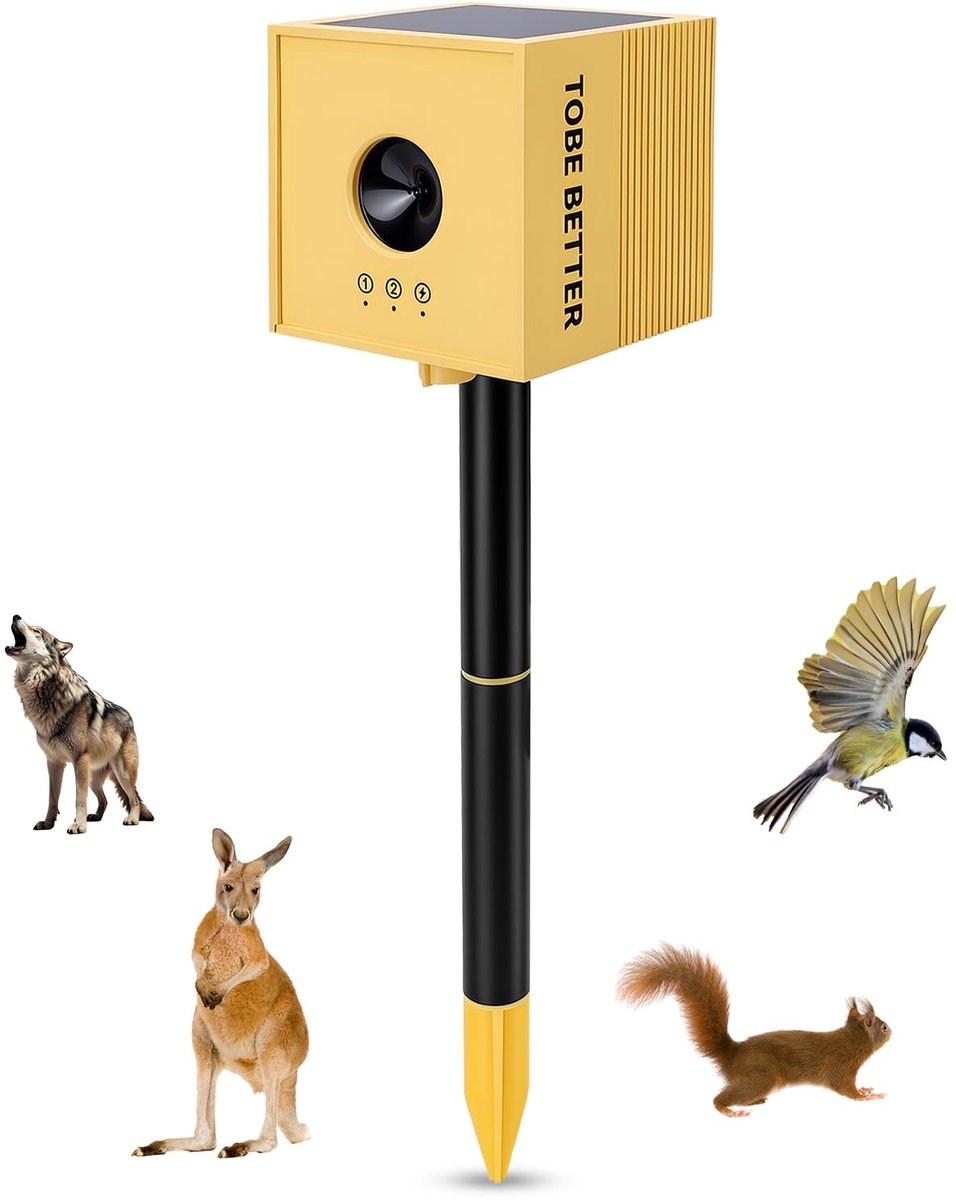 SnelShoppen - Ultrasone vogel- en kattenafweer met infrarood bewegingssensor, oplaadbare 1200 mAh batterij, weerbestendig LEDlicht voor tuin, erf en b